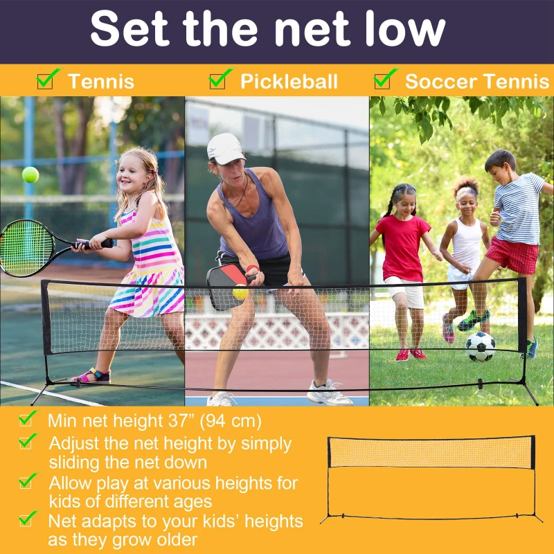 HOMCOM Portable and Foldable Badminton Tennis Net Set for Adult & Kids with Carrying Bag Height Adjustable Indoor Outdoor, Beach, Backyard Use