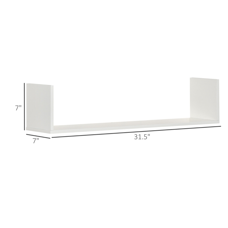 HOMCOM Set of 3 31.5" Wooden U-Shaped Floating Shelves Set Wall Mounted Hanging Bookshelf CD DVD Storage Display for Bedroom Living Room Kitchen, White