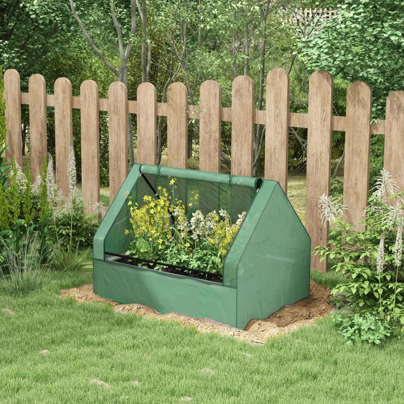 Outsunny Raised Garden Bed, Outdoor Metal Planter Box with Mini Greenhouse, Green and Silver
