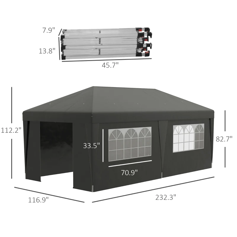 Outsunny 10' x 19.5' Pop Up Canopy Tent Height Adjustable Event Shelter w/ Sidewalls, Leg Weight Bags, Wheeled Carry Bag, Gray