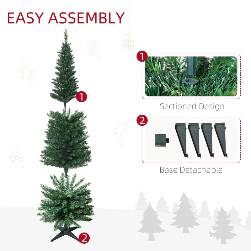 HOMCOM 6’ PVC Unlit Slim Artificial Pencil Christmas Tree Holiday Décor