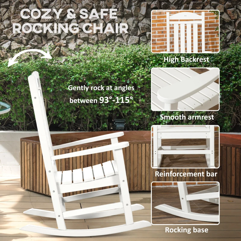 Outsunny 2PCs Outdoor Rocking Chair with Armrests, Fade-Resistant Waterproof HDPE for Indoor & Outdoor, White