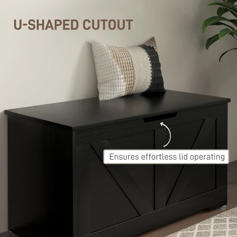 HOMCOM 31.5 Inches Storage Chest, Storage Trunk with 2 Safety Hinges, Wooden Box for Living Room, Black Wood Grain