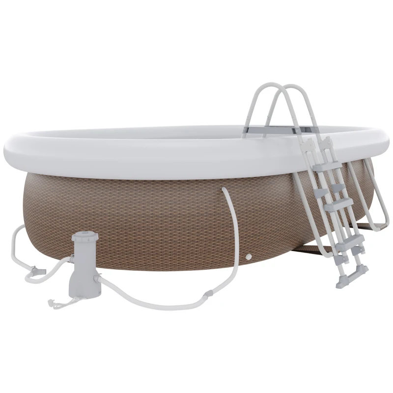 Outsunny 18' x 10' x 42" Above Ground Swimming Pool, Semi-Inflatable Rectangular Steel Frame Pool with Filter Pump, Safety Ladder, Cover, and Mat, for 1-8 People, Brown