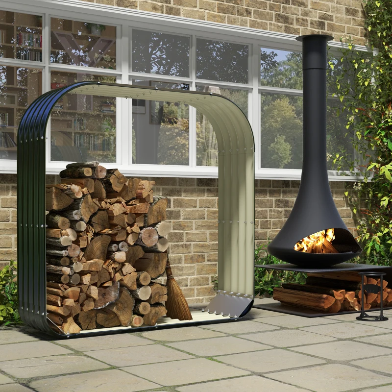 Outsunny Wood Shed Galvanized Steel Firewood Storage Rack with Rubberized Edge for Safety, 4.7' x 1.4' x 4.7'