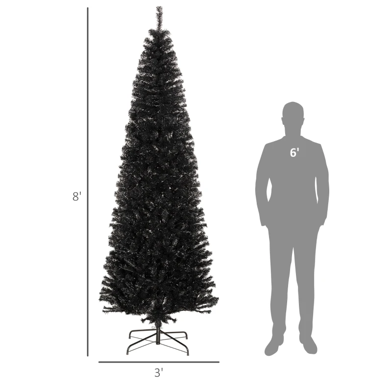 HOMCOM 8 FT Artificial Christmas Tree Pencil Xmas Tree with Stand, 1168 Tips, Holiday Home Indoor Decoration for Party, Black