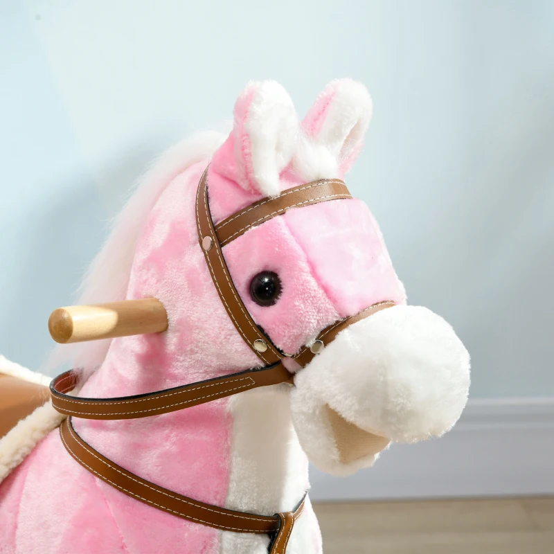 Qaba Rocking Horse Toddler Ride On Horse with Sound Saddle, Pink