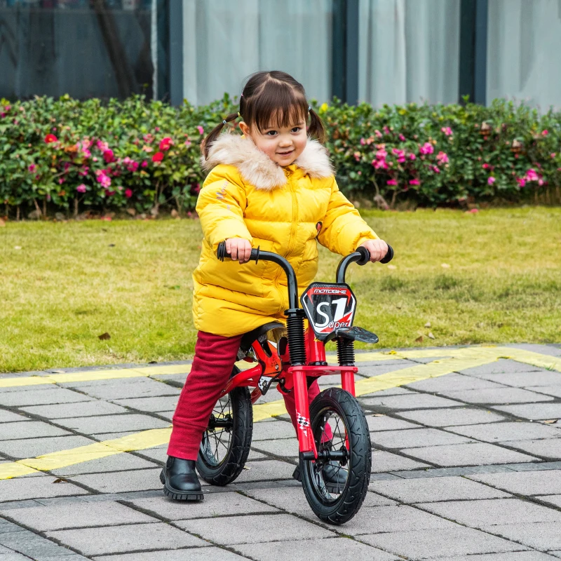 Qaba 12" Kids Balance Bike, No Pedal Training Bicycle, Motorbike Look, Steel Frame, with Air Filled Tires, Handlebar, PU Seat, for 3-6 Years Old, Red