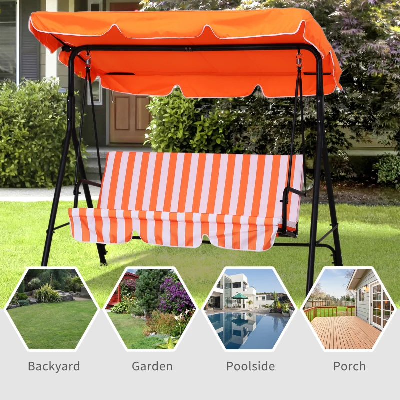 Outsunny 3-Seater Outdoor Porch Swing with Adjustable Canopy, Patio Swing Chair for Garden, Poolside, Backyard, Orange