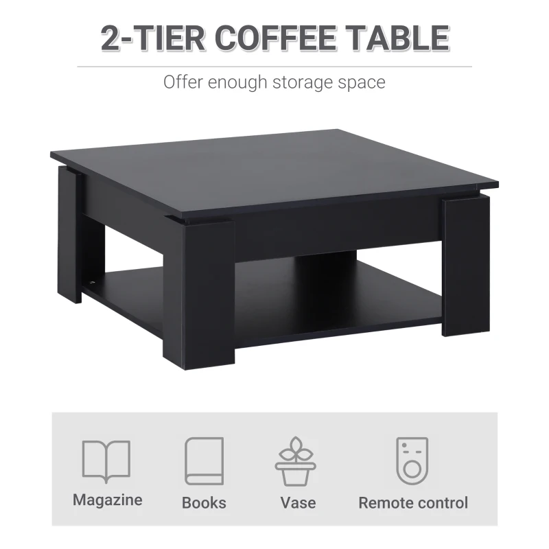 HOMCOM 2 Tier Simple Modern Coffee Table Bottom Shelf Living Room Black