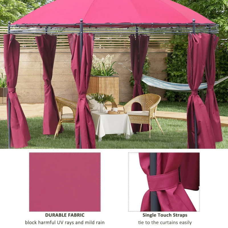 Outsunny 11.5' Patio Gazebo, Outdoor Gazebo Canopy Shelter with Curtains, Romantic Round Double Roof, Solid Steel Frame for Garden, Lawn, Backyard and Deck, Wine Red