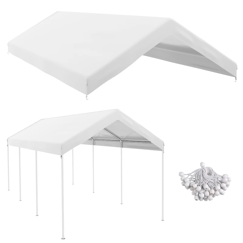 Outsunny 20' x 10' Carport Replacement Canopy for Model 84C-207WT or 84C-386V00WT with Ball Bungee Cords, White (Only Cover)