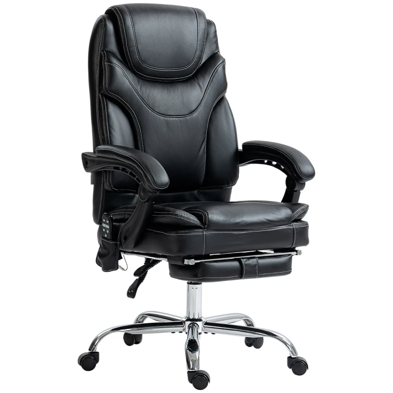 Vinsetto 6 Point Vibration Massage Office Chair, PU Leather Heated Reclining Computer Chair with Footrest, Black