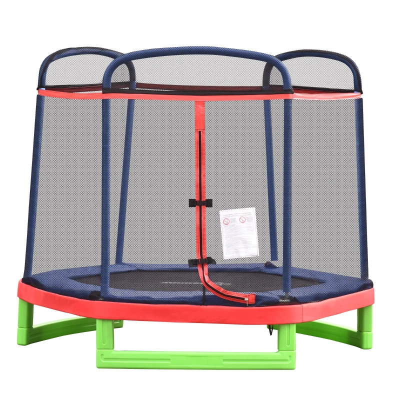 Outsunny 84.75" Kids Trampoline 7 FT Indoor Outdoor Trampolines with Safety Net Enclosure Built-in Zipper Padded Covering, for Boys and Girls, Red