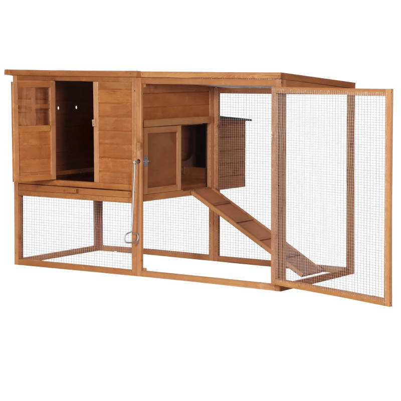 PawHut 66" Chicken Coop Wooden Hen House Rabbit Hutch Poultry Cage Pen Backyard with Nesting Box and Outdoor Run
