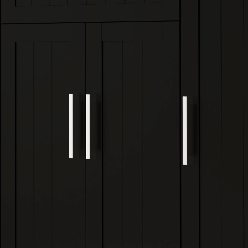 HOMCOM Modern Rolling Kitchen Island Cart with Drawers, Natural Wood Top, Towel Rack, Door Storage Cabinet,  Black