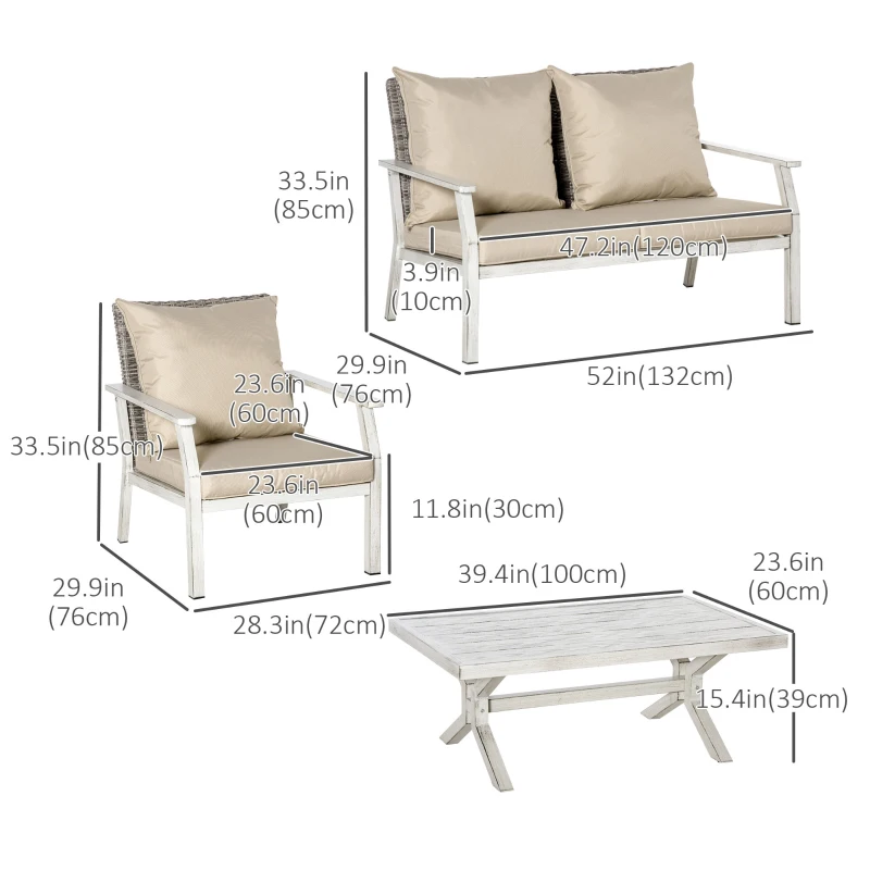 Outsunny 4 Pieces Patio Furniture Set with Cushions, Outdoor Wicker Conversation Sofa Sets, Aluminum Frame Sofa Sets for Backyard, Poolside, Garden, Beige