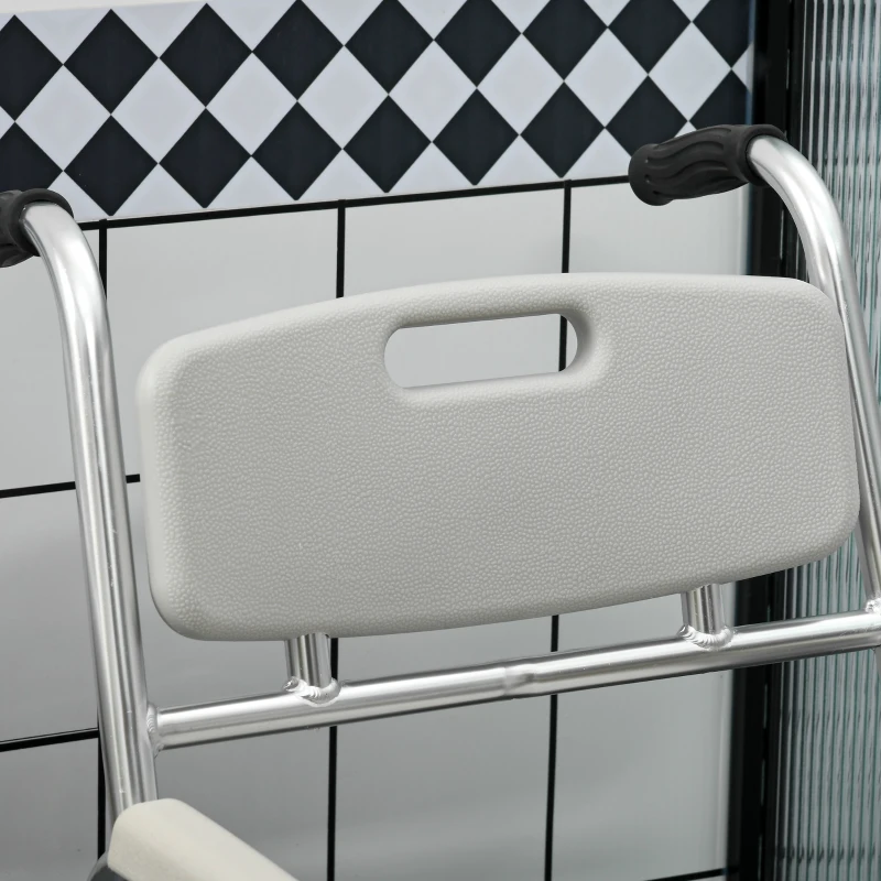 HOMCOM 3-in-1 Shower Commode Wheelchair, FSA/HSA Eligible Transport Beside Commode Chair, Waterproof Rolling Over Toilet Chair 330 lbs. Weight Capacity with Padded Seat, Gray