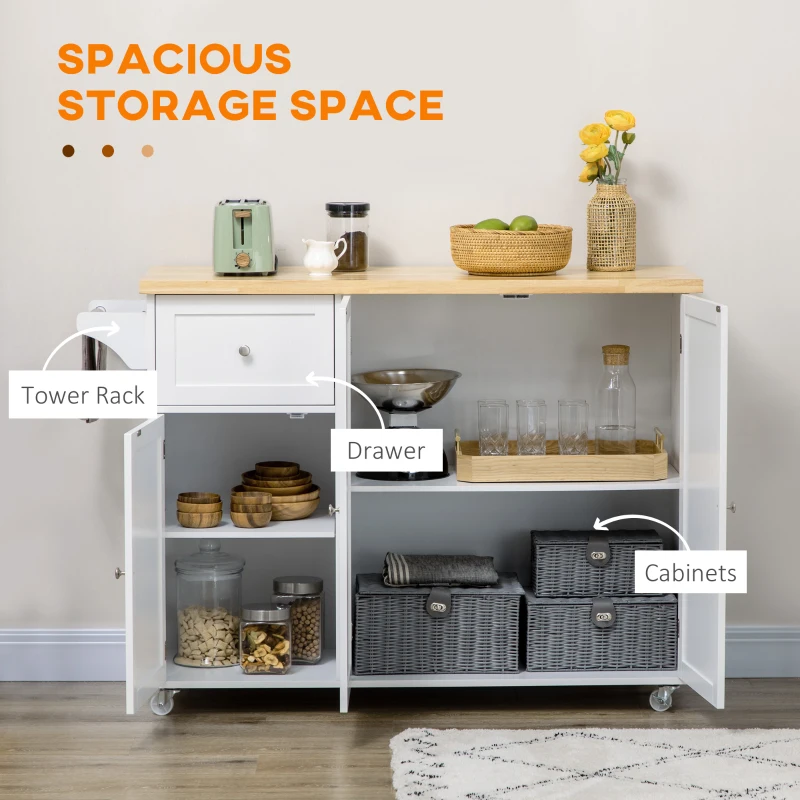 HOMCOM Triple-Cabinet Rolling Kitchen Island on Wheels, Kitchen Cart with Storage Shelf Adjustment, Rolling Utility Cart