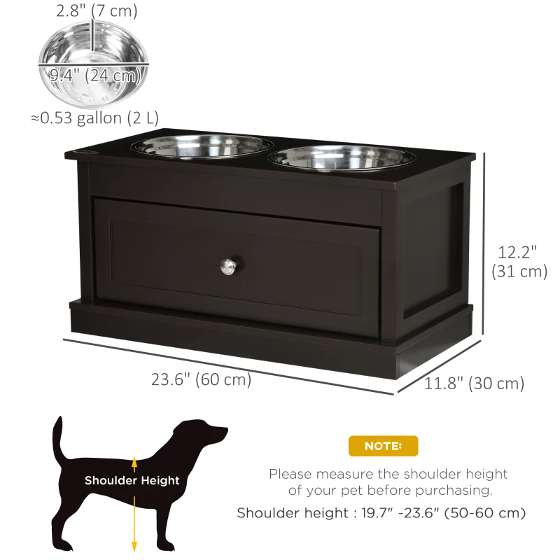 PawHut Elevated Dog Bowls with Storage Drawer for Large Dogs, Coffee