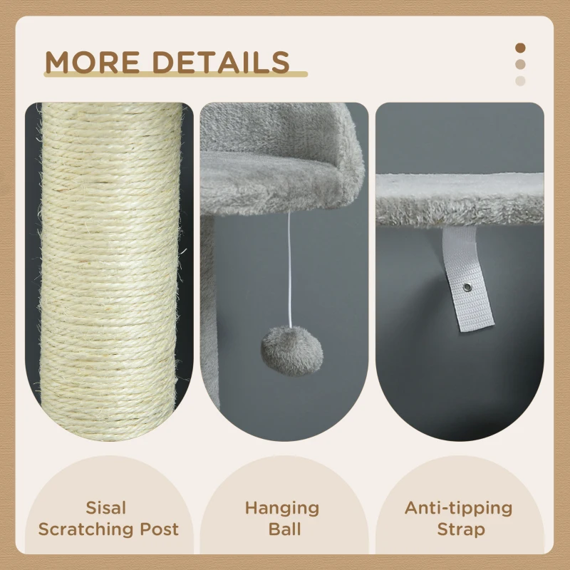 PawHut Tall Cat Tree for Indoor Cats, 56" Multi-Level Cat Tower with Hammock, Cat Bed, Cat Condo with Sisal Scratching Posts, Grey