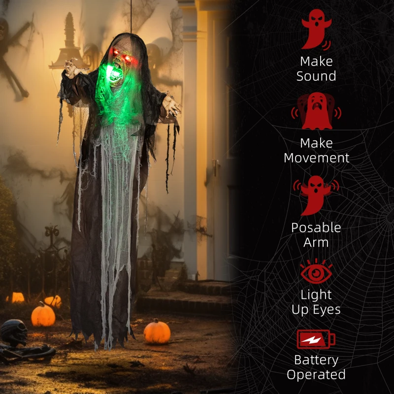 HOMCOM 6' Life Size Decoration Animatronic Green Big-mouth Monster Outdoor Halloween, Sound and Motion Activated