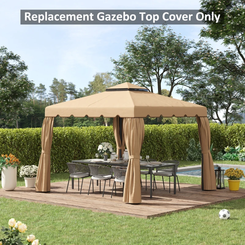 Outsunny 10' x 10' Replacement Canopy, Gazebo Top Cover with Double Vented Roof for Garden Patio (TOP ONLY), Khaki