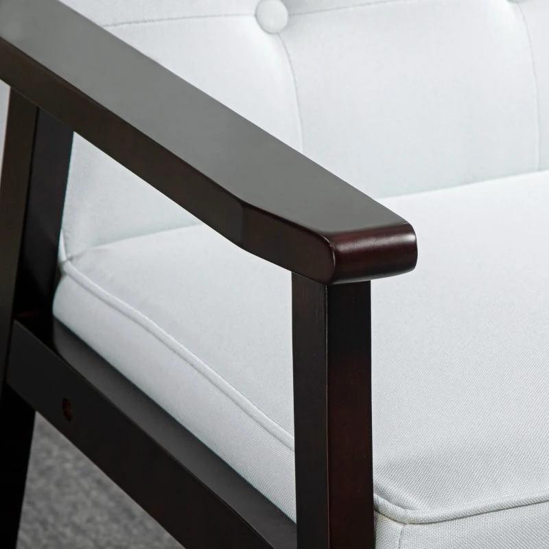 HOMCOM 44.5" 2 Seat Sofa for Bedroom, Modern Upholstered Loveseat with Button Tufted Back and Wood Legs, Cream White