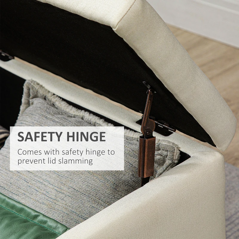 HOMCOM 30" Square Storage Ottoman, Upholstered Ottoman Coffee Table with Lift Top, Button Tufted and Wood Legs, Accent Footstool for Living Room, Cream White