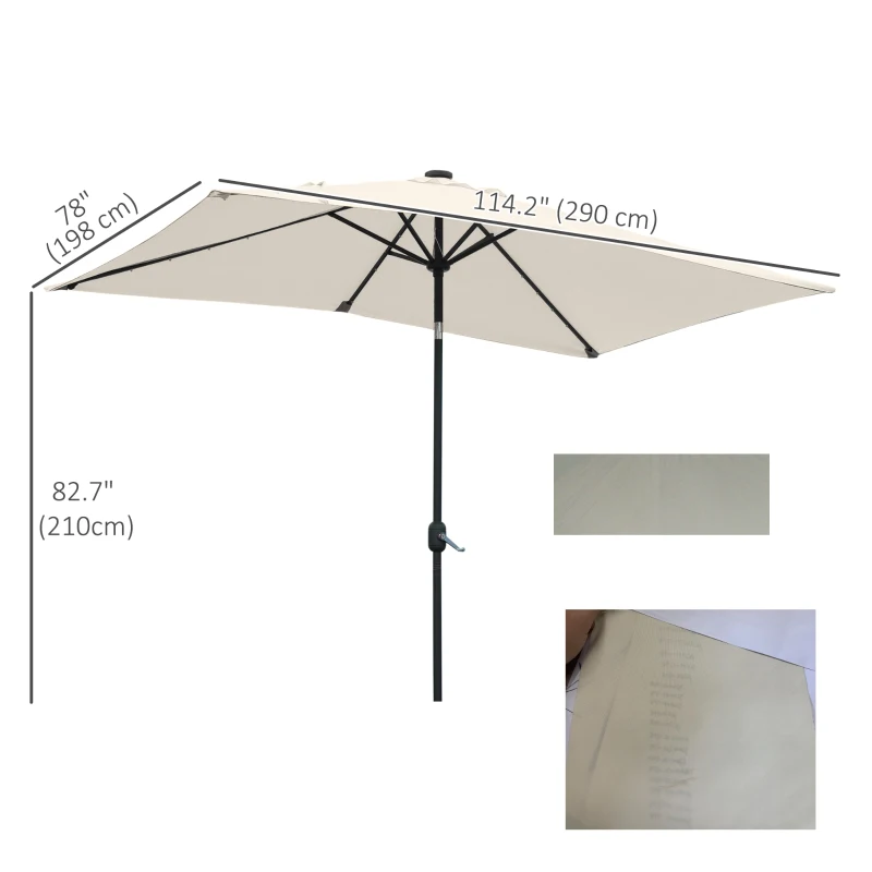 Outsunny 6' x 10' Patio Umbrella with 22 LED Solar Lights and Tilt, Rectangular Outdoor Table Umbrella with Crank, Beige