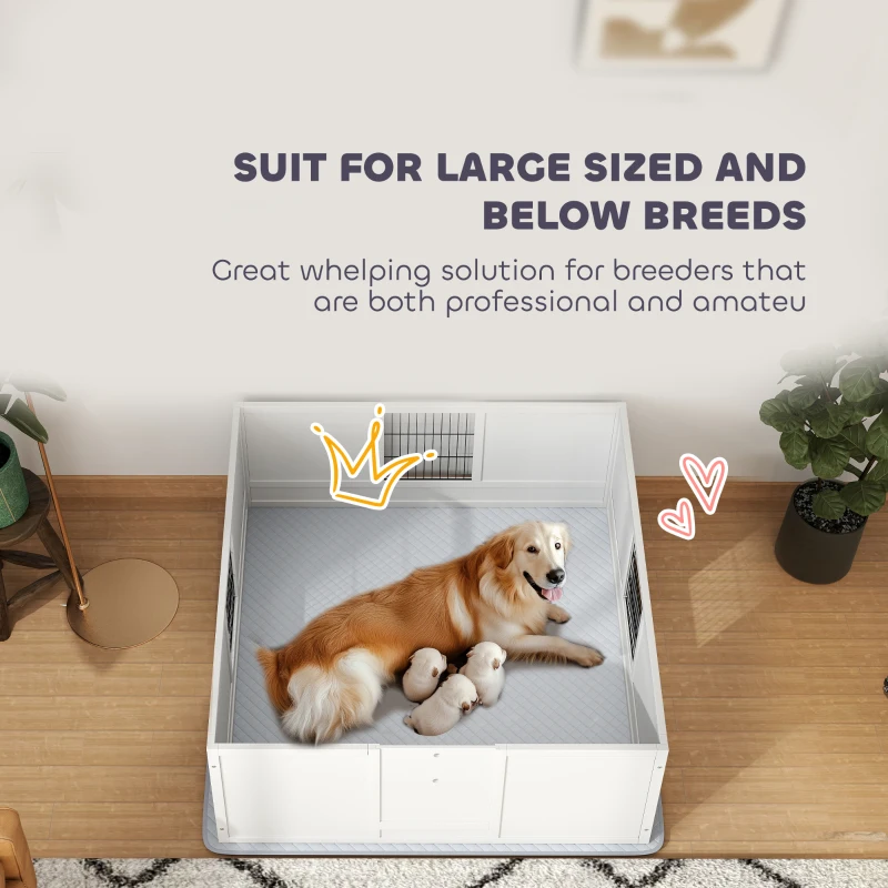 PawHut Dog Whelping Box with Washable Pee Pad, Adjustable Height Door, for Large Breed Dogs, 49" x 47" x 19"