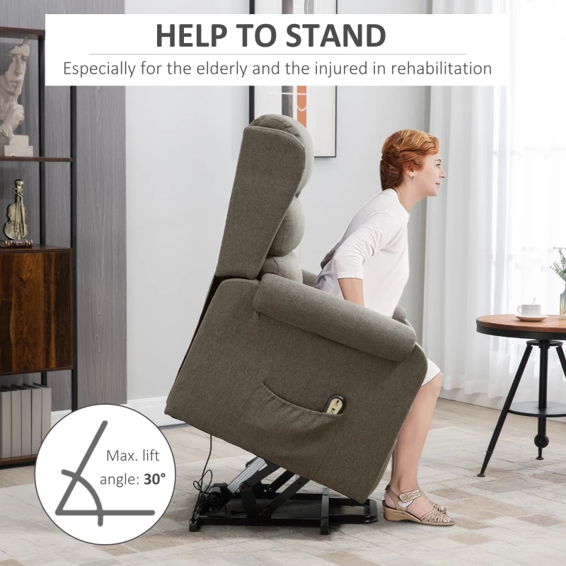 HOMCOM Lift Chair for Elderly, Power Chair Recliner with Footrest, Remote Control, Side Pockets for Living Room, Brown