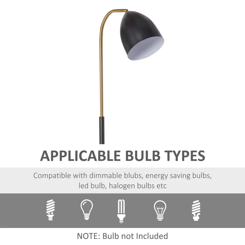 HOMCOM Arc Floor Lamp, Standing Reading Light, with Adjustable Lampshade, and Round Base for Living Room, Office, or Bedroom, Black/ Gold