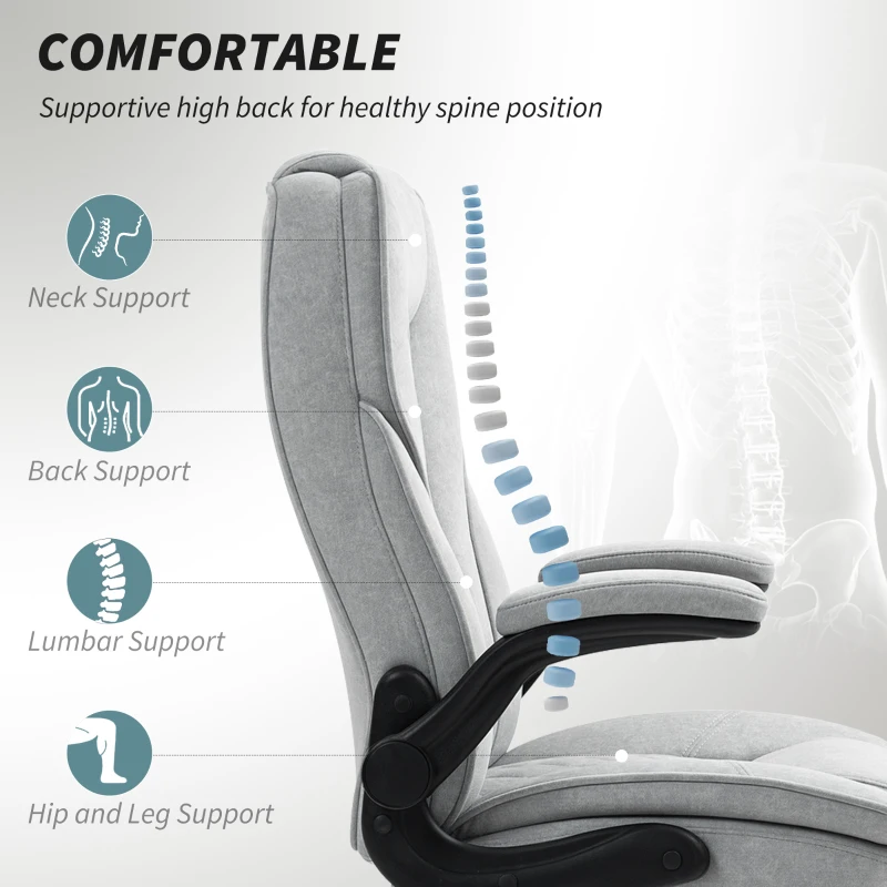 HOMCOM Executive Office Chair, Desk Chair with Flip-up Armrest, Diamond Fabric Computer Chair for Home Office, Gray