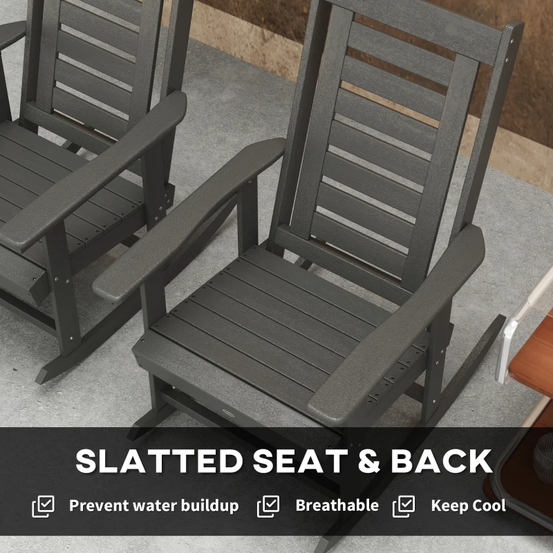 Outsunny 2 Pieces Outdoor Rocking Chairs, HDPE Patio Rockers with 28" High Back, Wide Armrests for Porch Backyard, Dark Gray