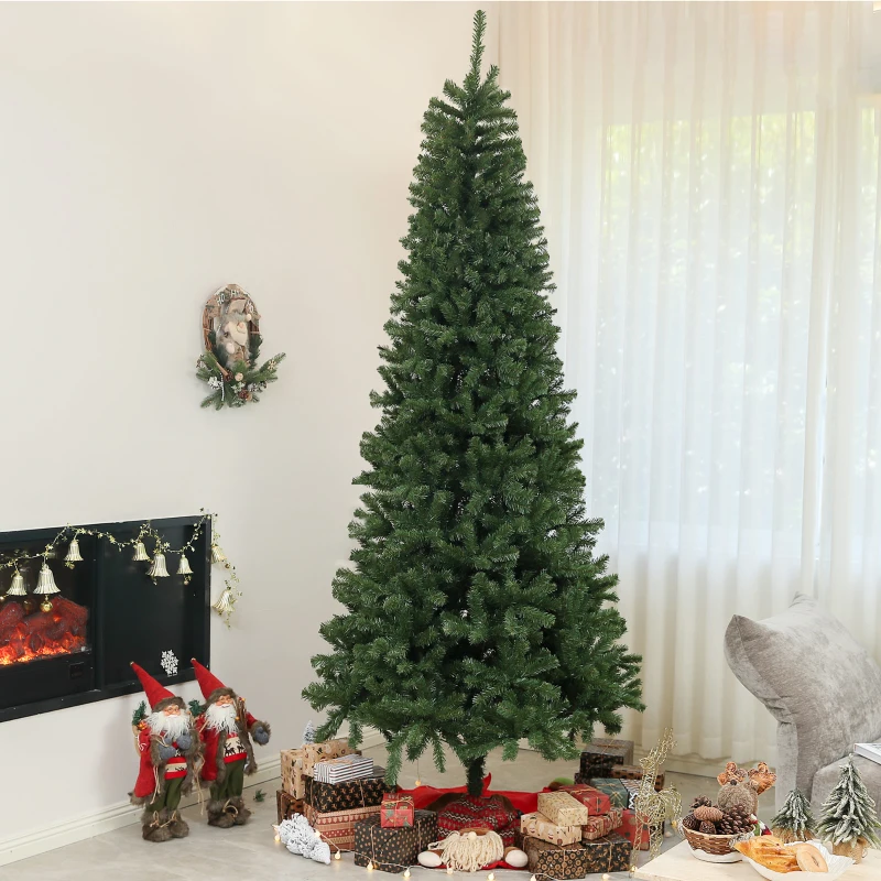 HOMCOM 9ft Artificial Christmas Trees with 2132 Branch Tips, Auto Open and Steel Base, Green