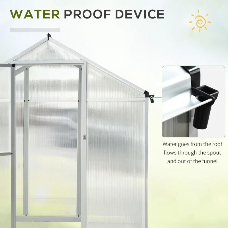 Outsunny 10' L x 6' W Walk-In Polycarbonate Greenhouse with Roof Vent for Ventilation & Rain Gutter for Winter