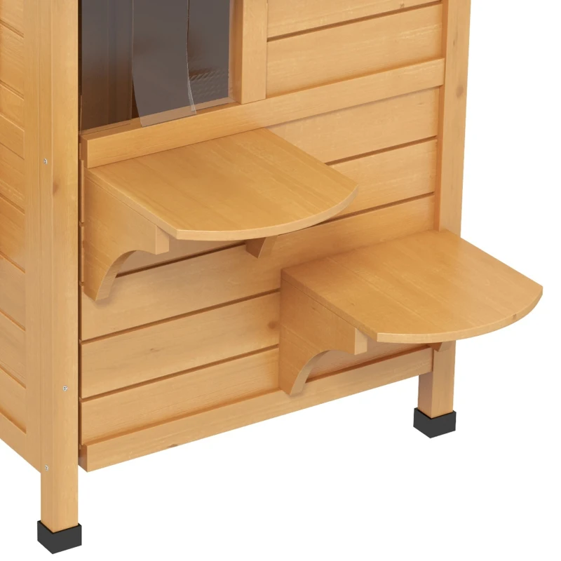 PawHut 2-Storey Outdoor Cat House, Wooden Catio with Openable Roof, Lounge Space, Fun Entrances, for Feral Cats, Yellow