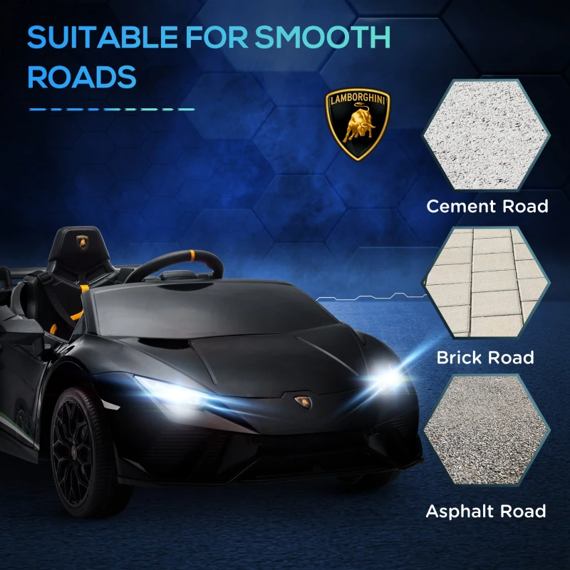 Qaba 12V Lamborghini Huracan Licensed Kids Electric Car with Parent Remote Control, Spring Suspension, Transport Wheel, Black(m-8)