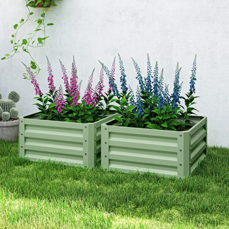 Outsunny 2' x 2' x 1' 2-Pieces Raised Garden Bed with Galvanised Steel Frame for Vegetables, Flowers, Herbs, Light Green