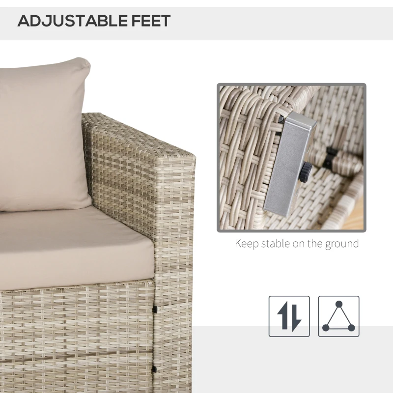 Outsunny 3 Piece Patio Furniture Set, PE Rattan Small Wicker Balcony Furniture, Table & Chairs with Cushions Composite Table, Conversation Set for Apartment, Gray