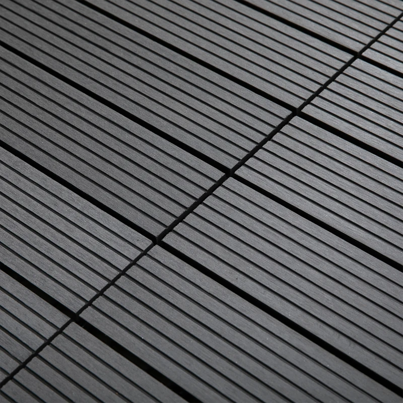 Outsunny 11 Pcs Plastic Interlocking Deck Tiles, 12" x 12" Non-slip Flooring Tiles for Indoor Outdoor Patio Balcony, Grey