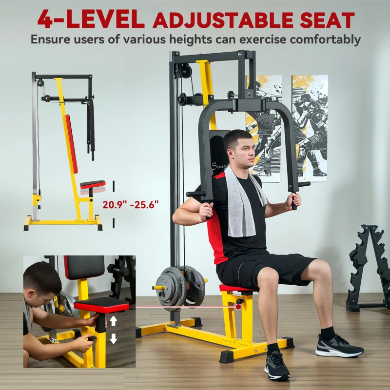 Soozier Chest Fly and Chest Press Machine for Back, Pectoral, Rear Deltoid and Shoulder Training, Yellow