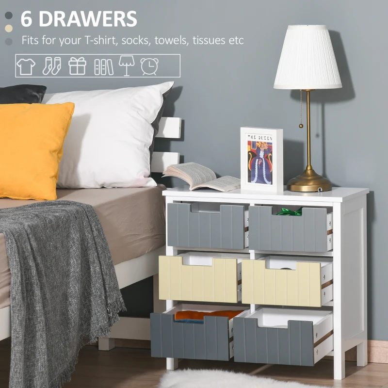HOMCOM 6 Drawer Dresser, Chest of Drawers with Table Top, Clothes Closet for Living Room, Multi-Color