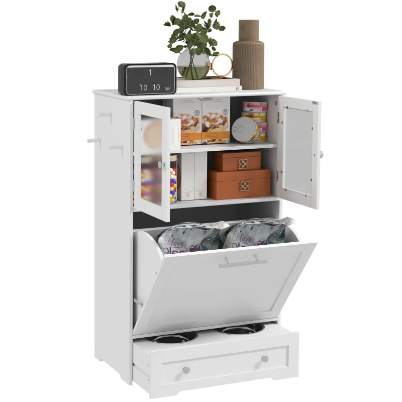 PawHut Dog Feeding Station with Two Storage Cabinets, 2 Elevated Dog Bowls, Side Hooks, Anti-tip Kit, for Feeding & Watering