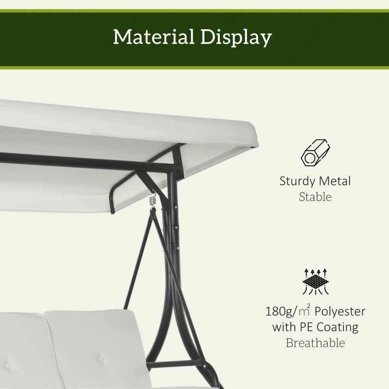 Outsunny Convertible Patio Swing Bed with Canopy and Cushions, 3 Seater Porch Swing for Outdoor, Backyard, Garden, Cream White