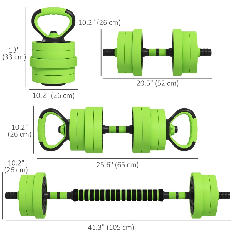 Soozier 88lbs 4-in-1 Adjustable Weight Dumbbell Set, Barbell, Kettlebell, Push Up Stand, Green