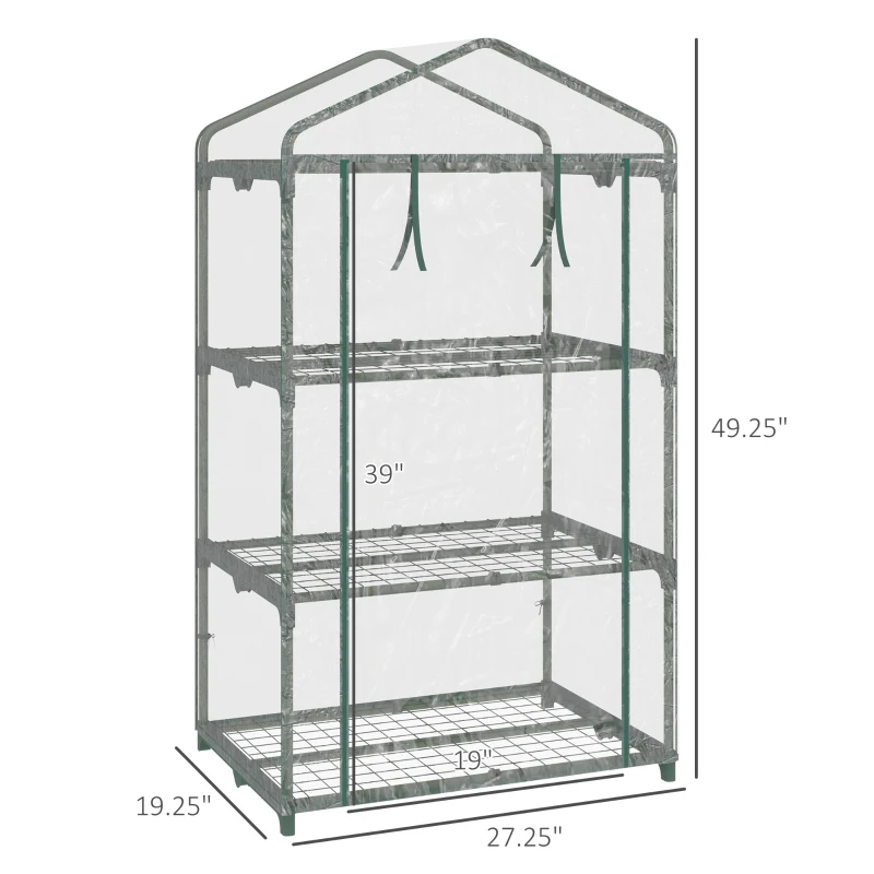 Outsunny 3 Tier Mini Greenhouse, Portable Outdoor Flower Stand with Shelf Clips, Indoor Greenhouse with Plastic Cover and Steel Frame, Transparent, 27" x 19" x 49"