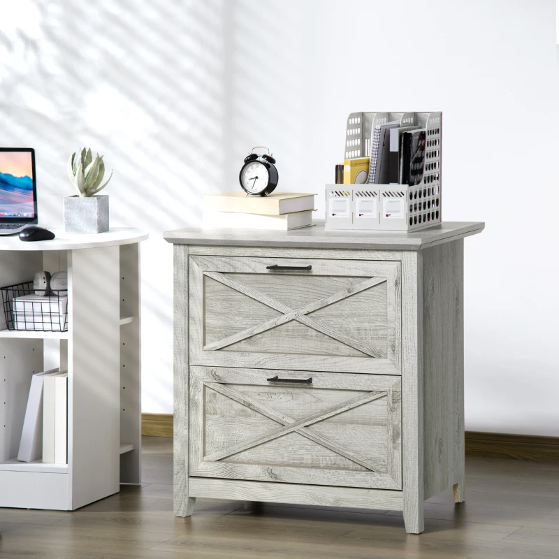 HOMCOM Retro Wooden 2-Drawer Lateral File Chest Cabinet Pedestal for Document Storage with Hanging Bar for Letter/Legal Size, Grey