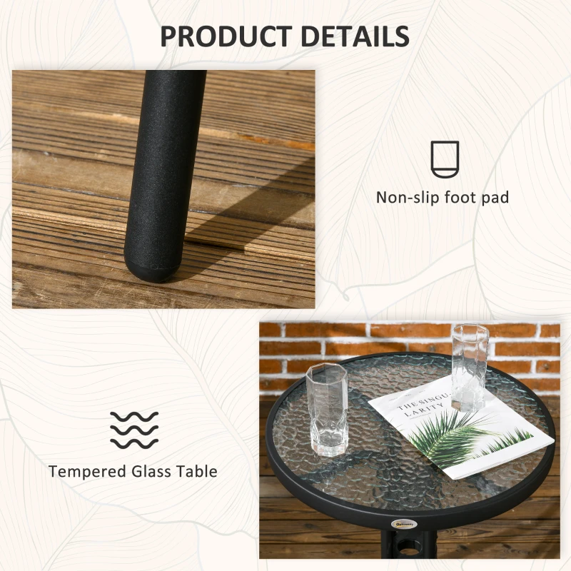 Outsunny 3 Pieces Outdoor Wicker Furniture Set with 2 Stackable Chairs, Tempered Glass Coffee Table for Garden, Backyard, Black